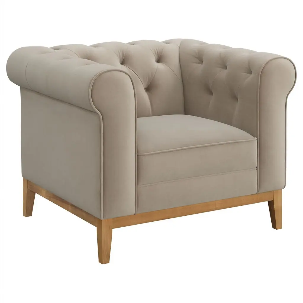 Maklaine Modern Velvet Button Tufted Tuxedo Arms Sofa Camel