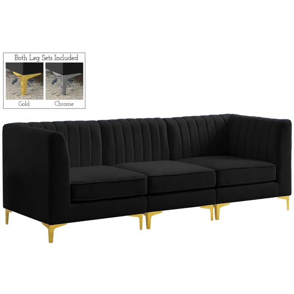 Meridian Furniture Alina Black Velvet Modular Sofa Contemporary Design