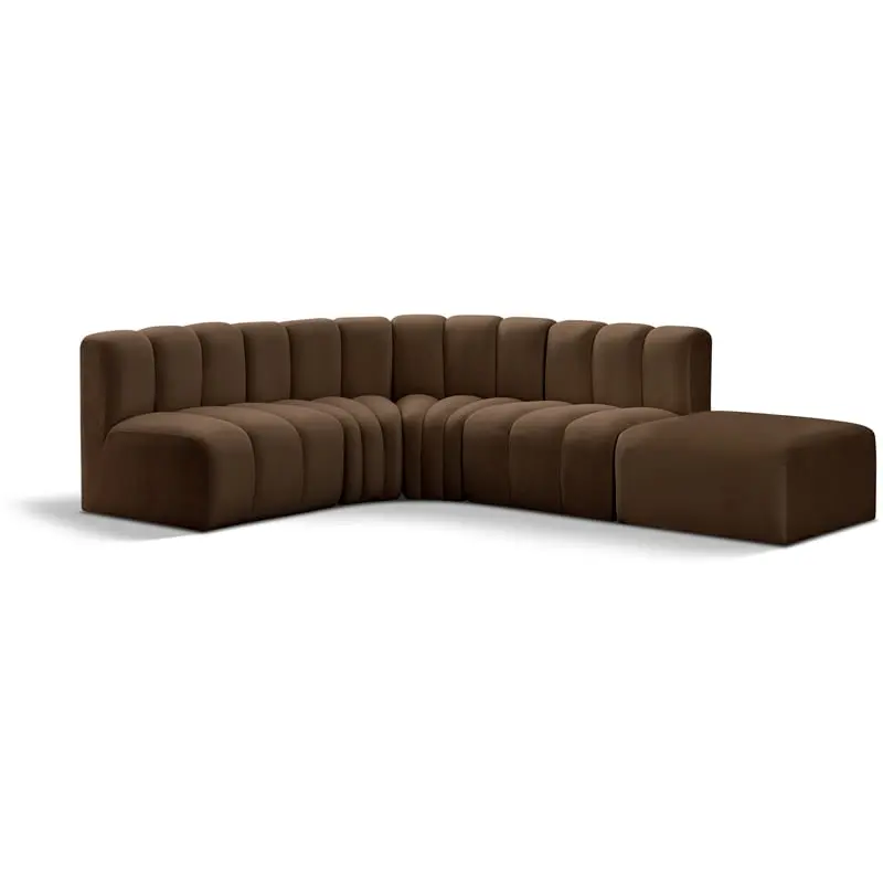 Meridian Furniture Arc Brown Velvet Modular Sofa Elegant Living Rooms