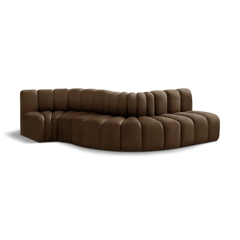 Meridian Furniture Arc Brown Velvet Modular Sofa - Stylish Sectional Sofa Soft Velvet Fabric Comfort