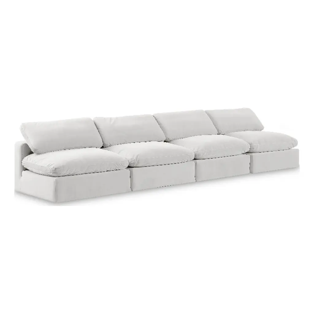 Meridian Furniture Comfy Cream Velvet 4 Piece Modular Sofa Cozy Spaces