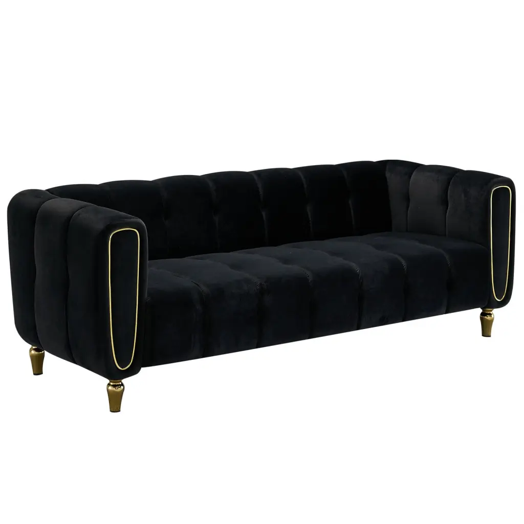 Miekor Furniture 83.07 Inch Modern Velvet Sofa Living Room Black