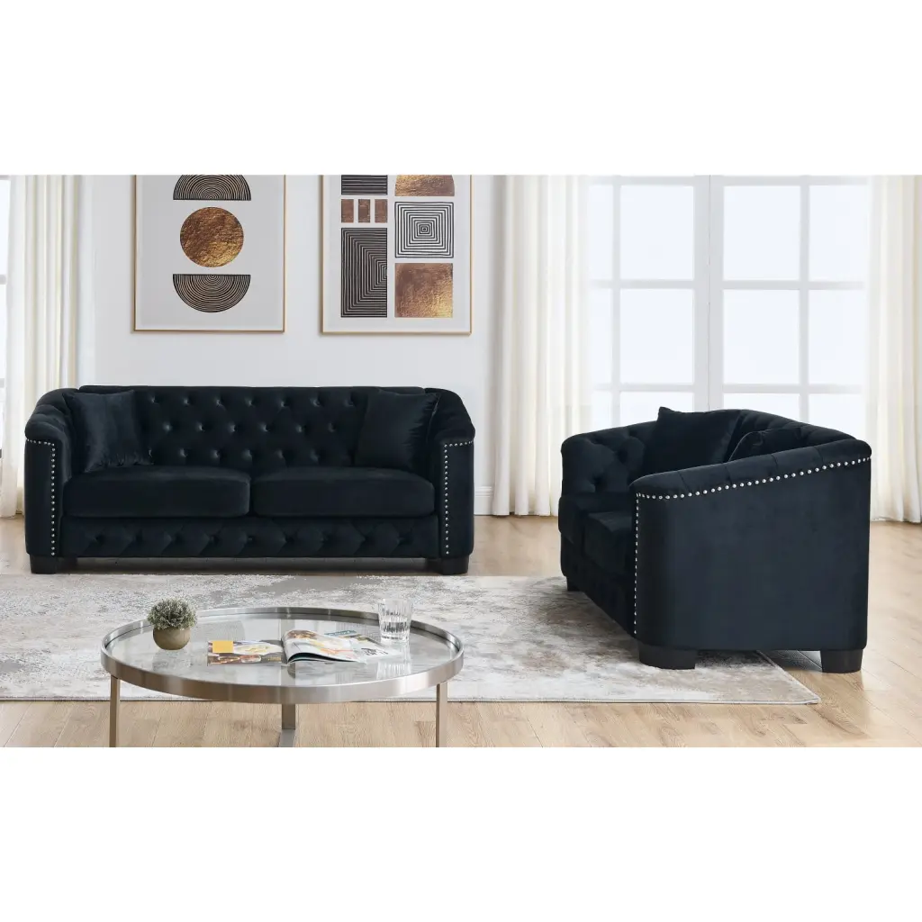 Miekor Furniture Black Velvet 3-seater 2-seater Combination Sofa Set