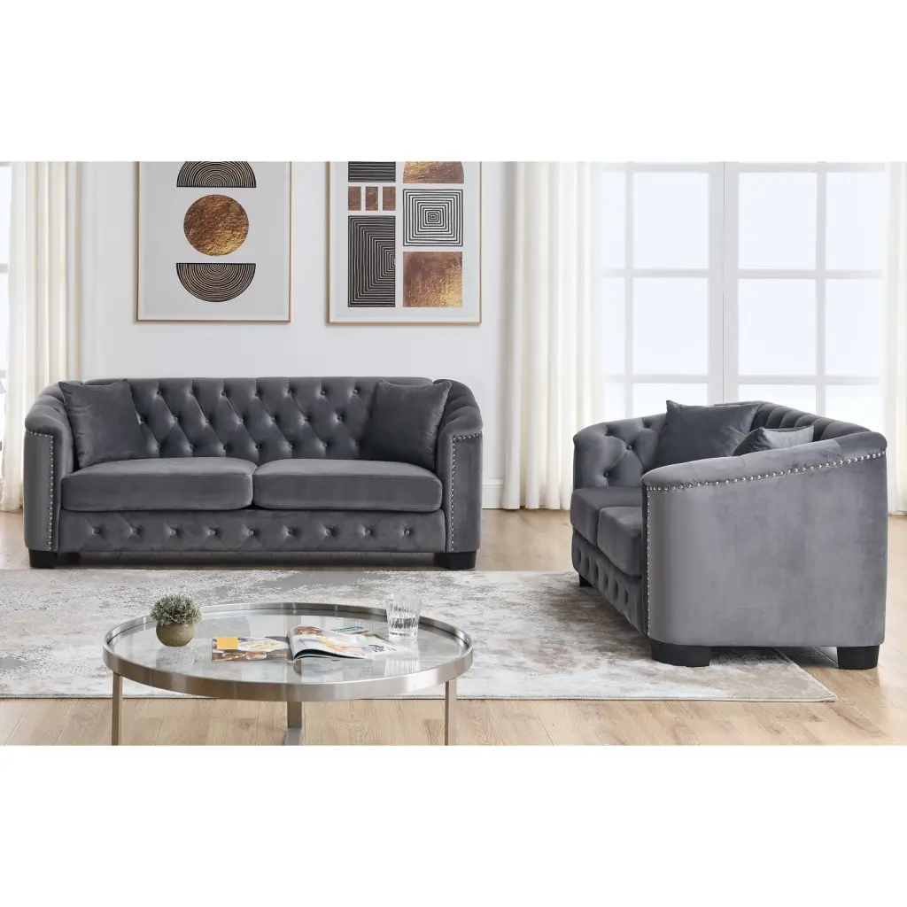 Miekor Furniture Grey Velvet 3-seater 2-seater Combination Sofa Set