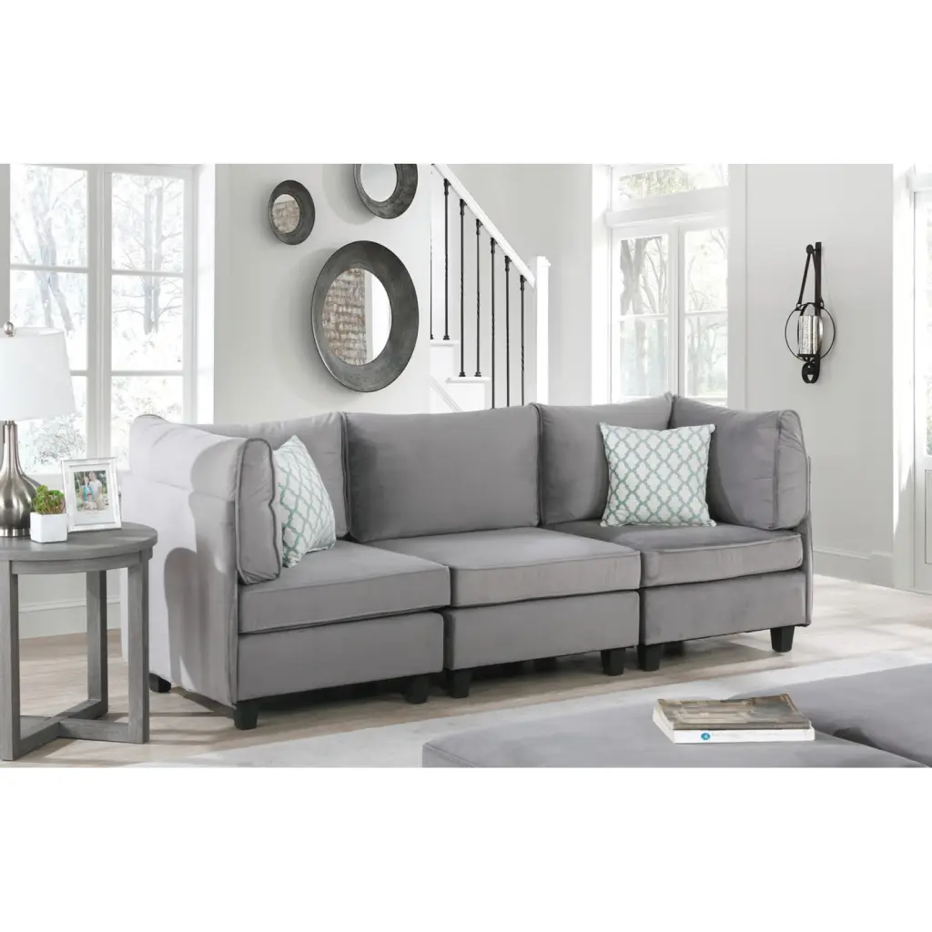 Miekor Furniture Zelmira 90 Gray Velvet 3Pc Sofa W5U219