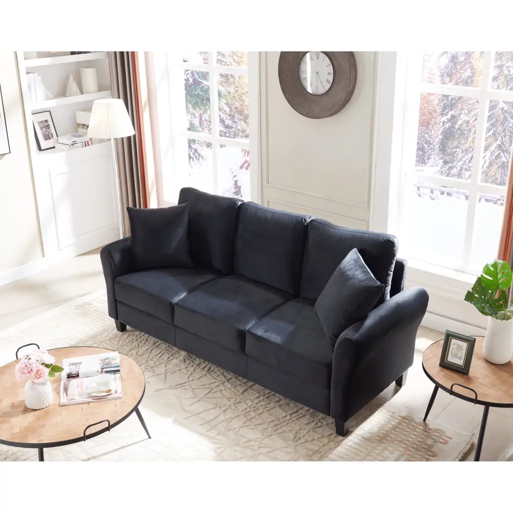 Modern Velvet Couch 2 Pillows - 78 Inch Wide 3 Seater Sofa Plastic Legs Miekor