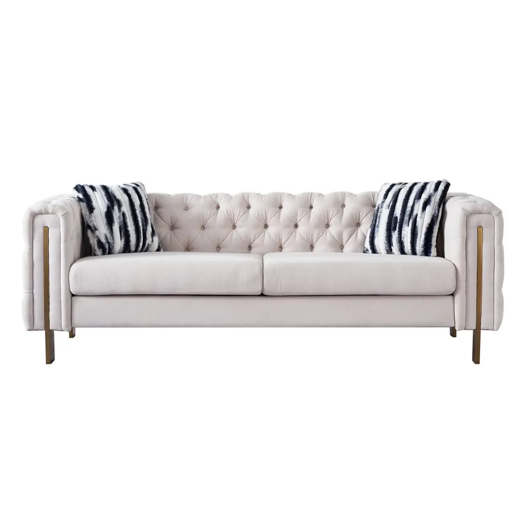Modern Velvet Sofa Beige Color 47393 - Contemporary Living Room Furniture Miekor