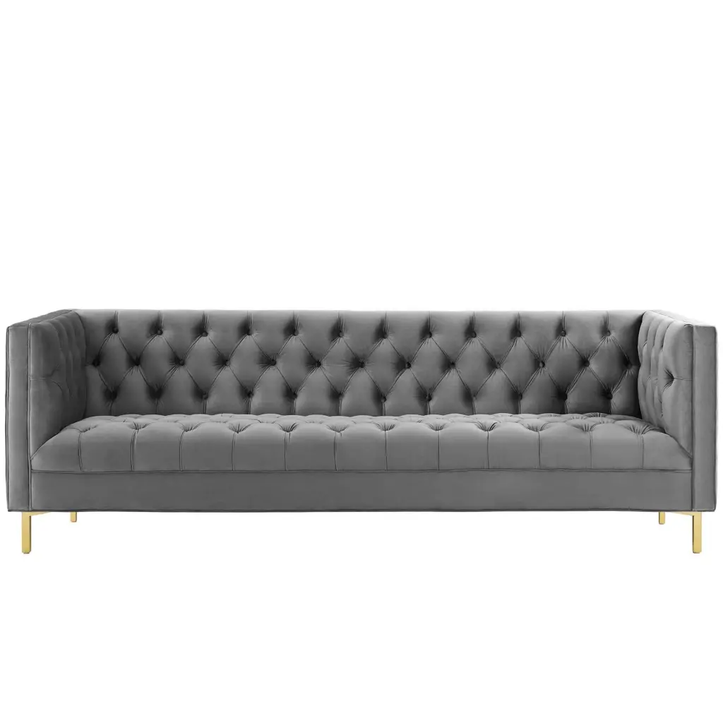 Contemporary Modern Urban Designer Grey Velvet Sofa Metal Steel Frame