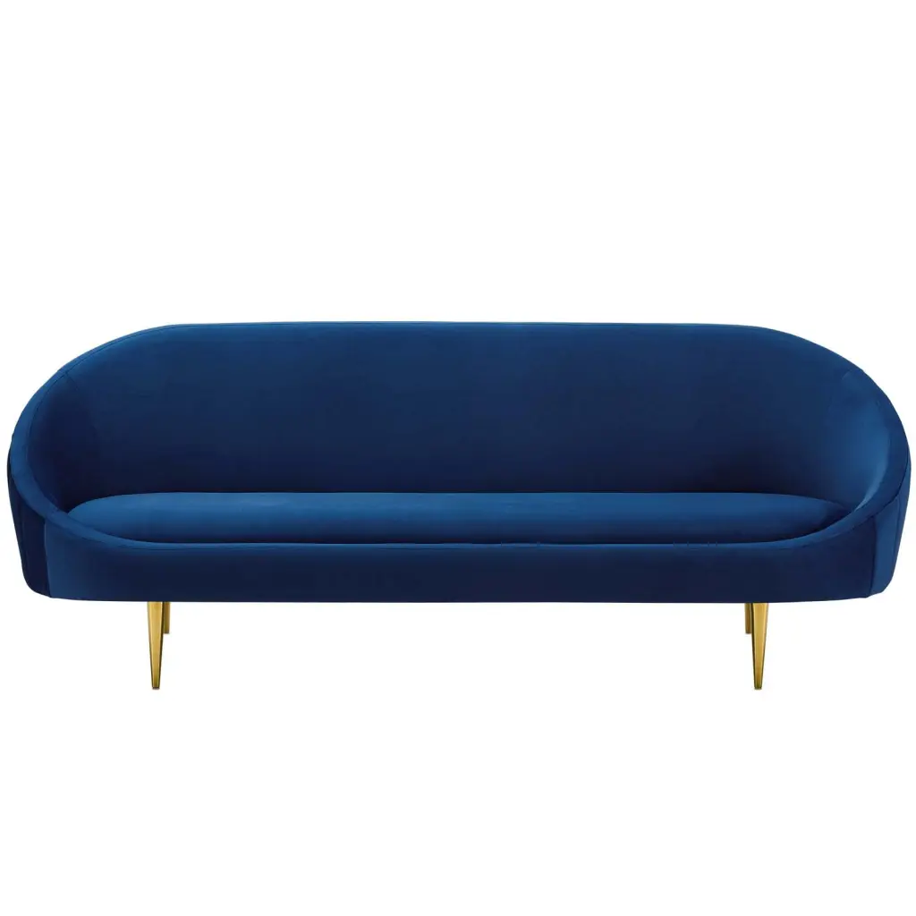 Contemporary Modern Urban Designer Navy Blue Velvet Sofa Living Room Lounge or Club Lobby