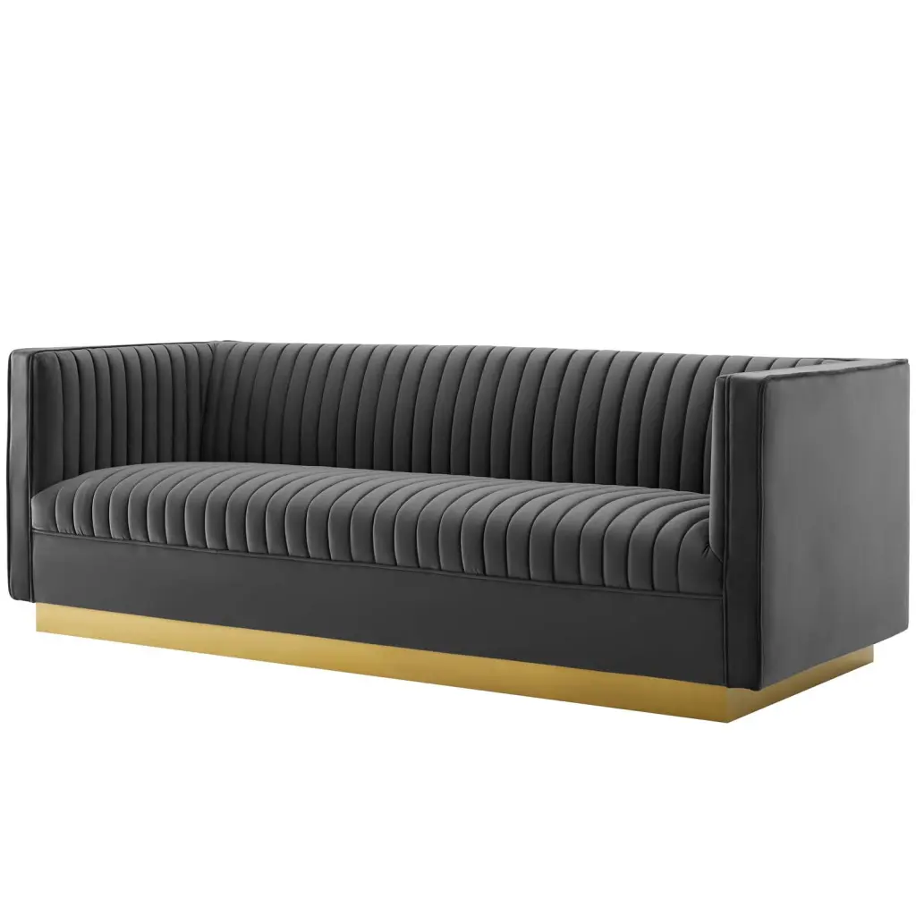 Modern Urban Design Gray Velvet Tufted Metal Frame Lounge Sofa