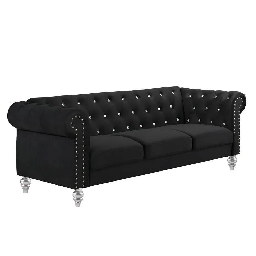 New Classic Furniture Emma Crystal Velvet Fabric Sofa Black