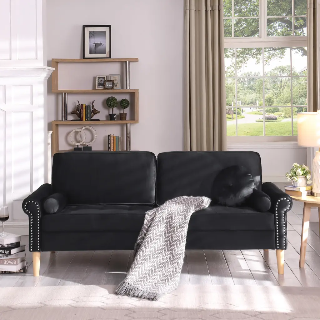 OYang 3-Seater Modern Velvet Sofa Rubber Wood Legs and Tufted Design - High Resilience Sponge Cushion