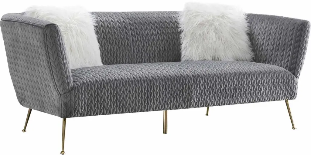 Pasargad Home Lafayette Grey Velvet Sofa 2 Pillows Living Room
