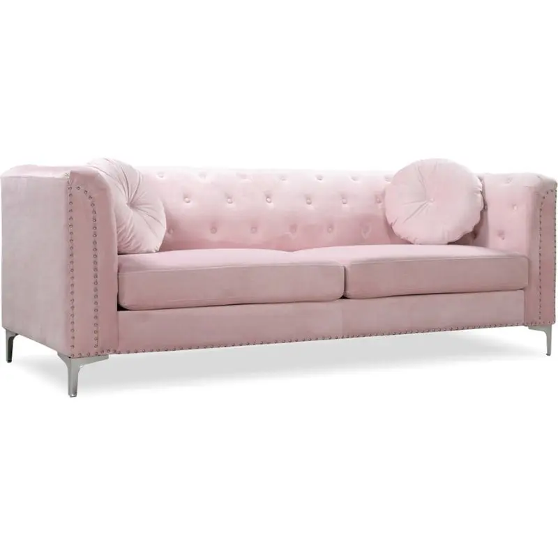 Pemberly Row Contemporary Tufted Velvet Sofa Pink