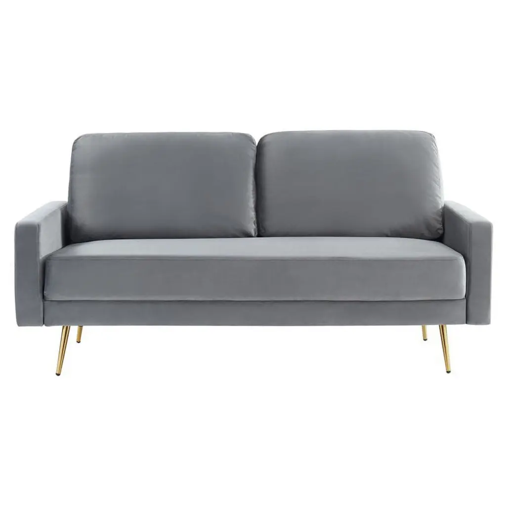 Pemberly Row Modern Velvet and Metal Upholstered Sofa Gray Gold Living Room