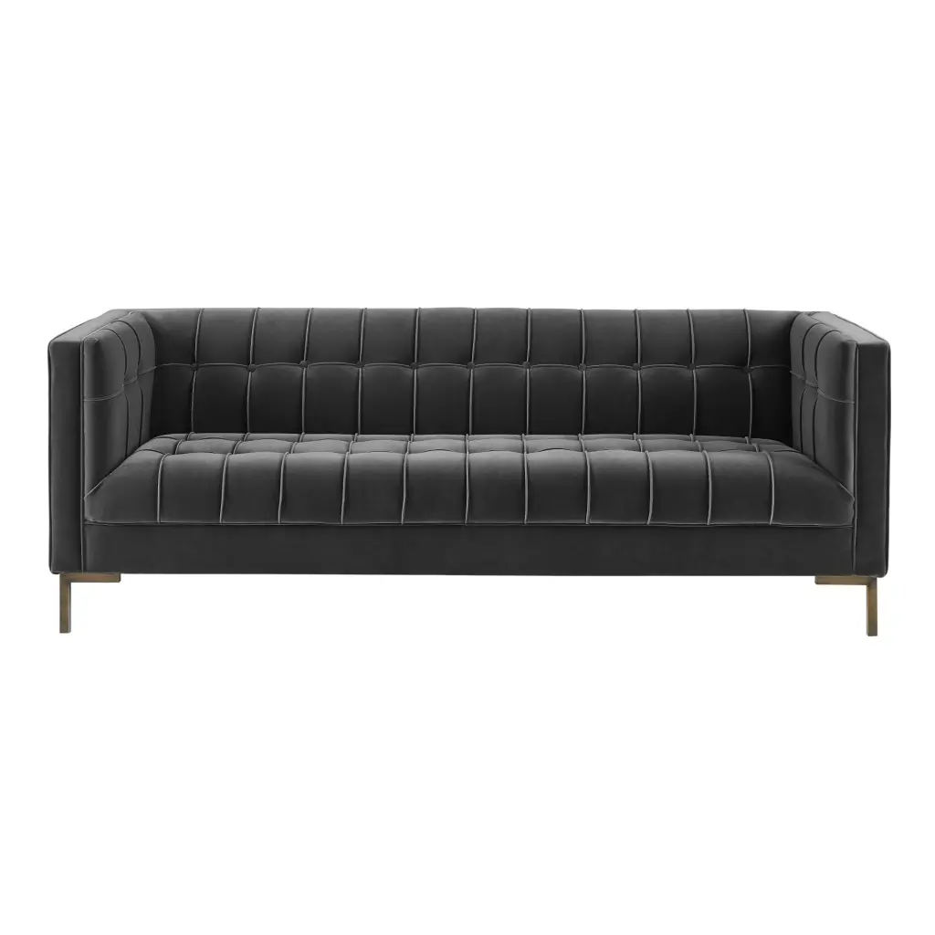 Isaac Channel Stitch Gray Velvet Button Tufted Sofa Living Room Steve Silver Company
