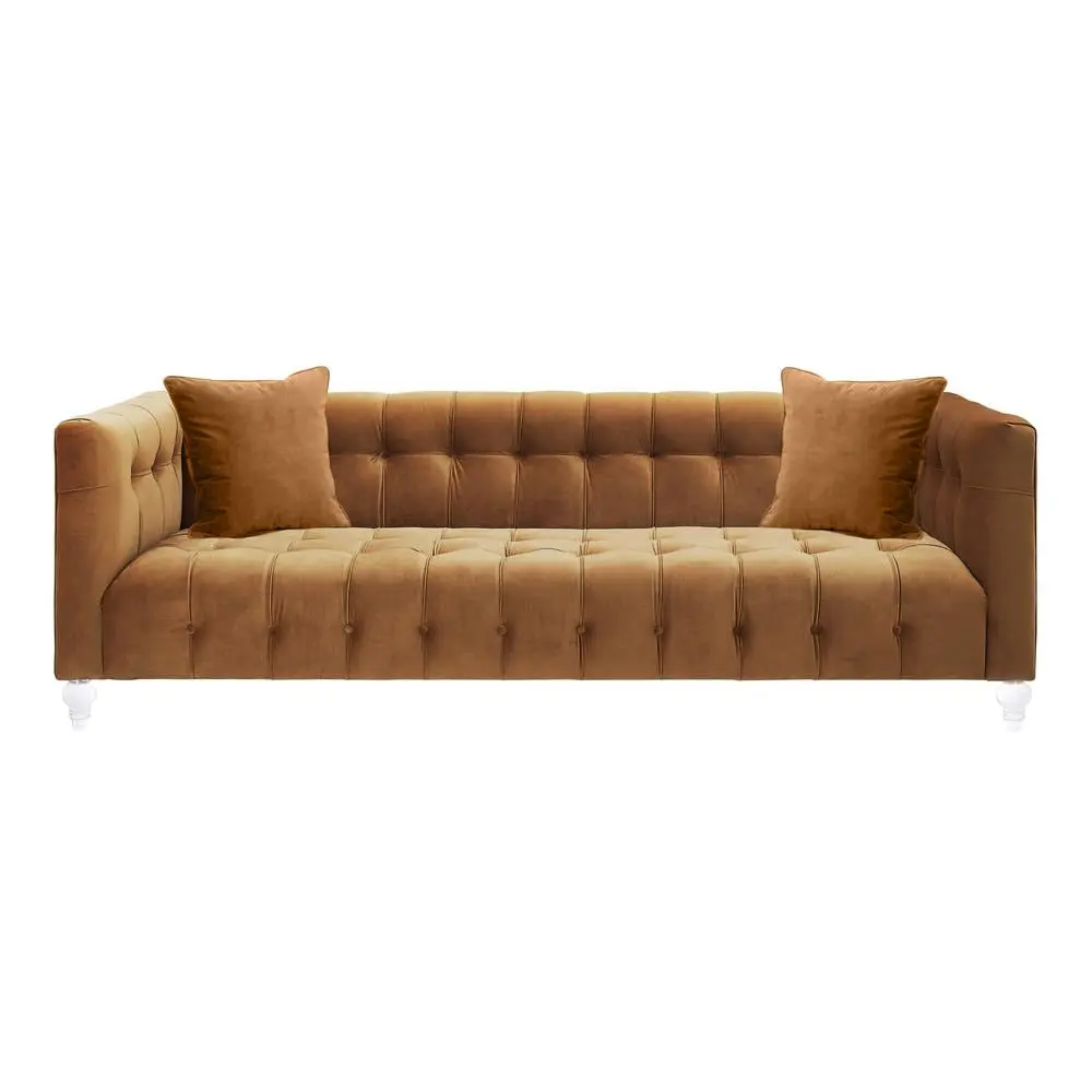 TOV Furniture Bea Cognac Velvet Sofa - Luxurious Living Room Couch Velvet Upholstery