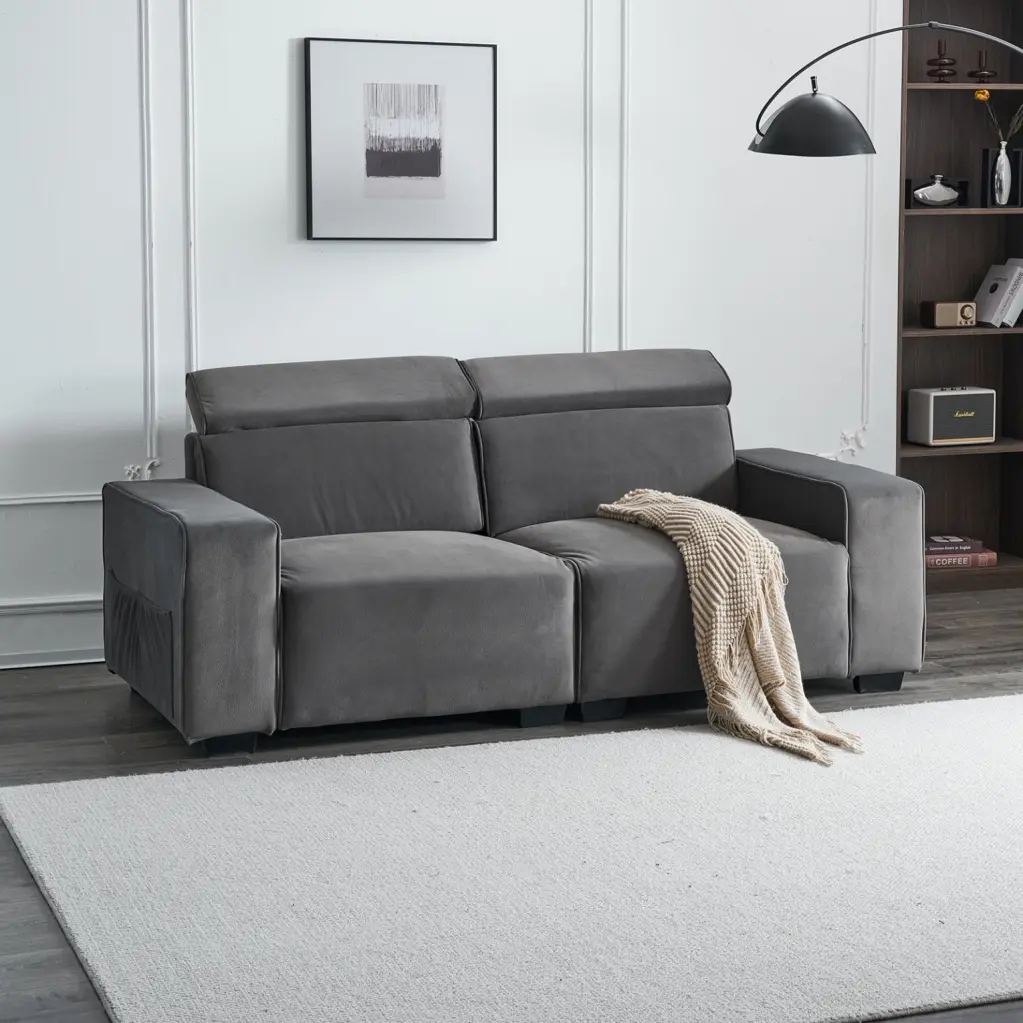 Velvet Sofa Removable Armrests and Side Pockets - 800LB Support Dark Gray Triple Tree