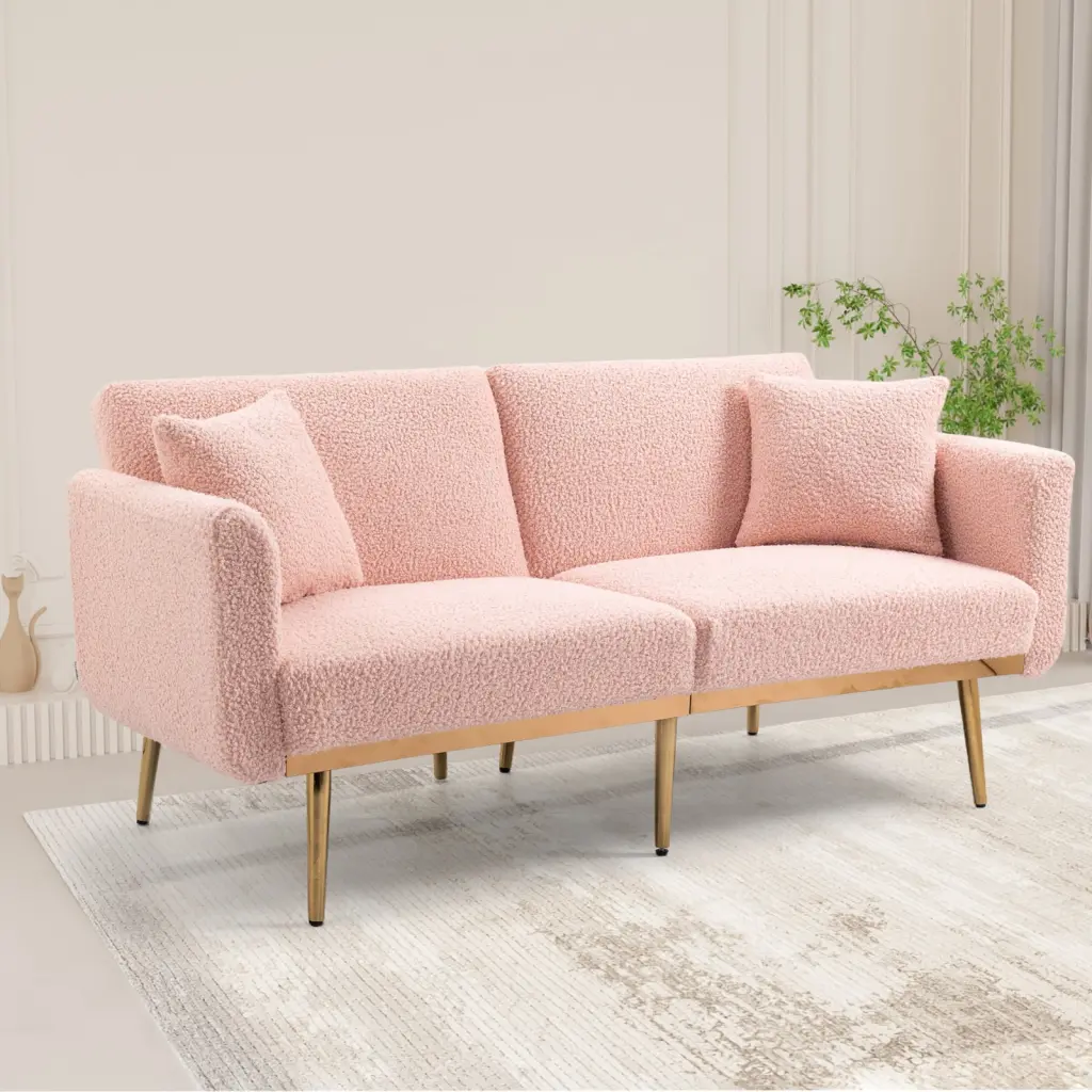 Chic Teddy Velvet Sofa Pink Rose Gold Metal Legs Modern Vintage Blend Living Rooms Wodine
