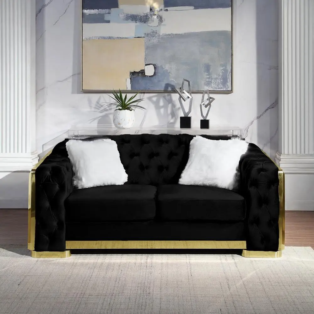 Artisan Design Gold Black Velvet Loveseat Elegant Home Decor