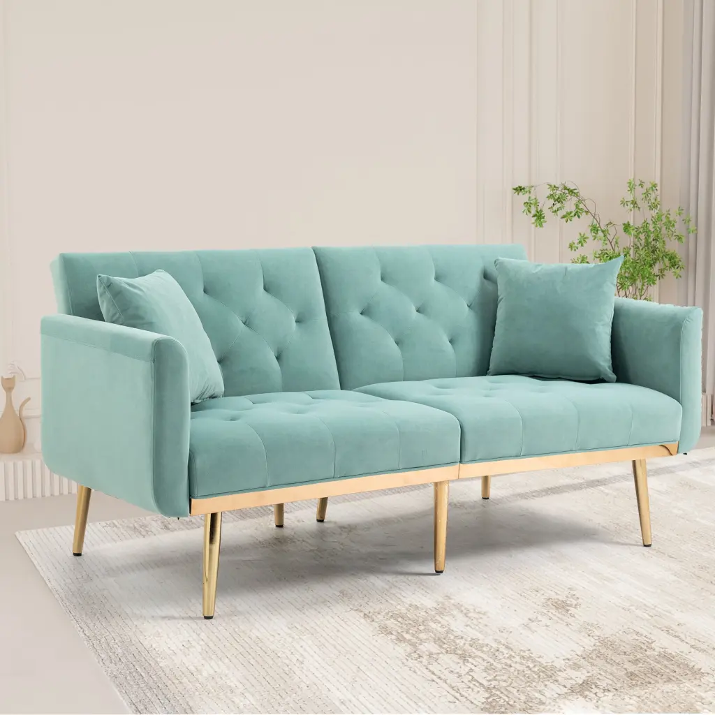 Velvet Sofa Accent Sofa Loveseat Sofa Metal Feet Mint Green Modern Couch Jamini