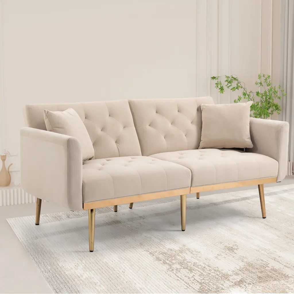 Velvet Sofa Accent Sofa Loveseat Sofa Metal Feet Beige Modern Couch Jamini