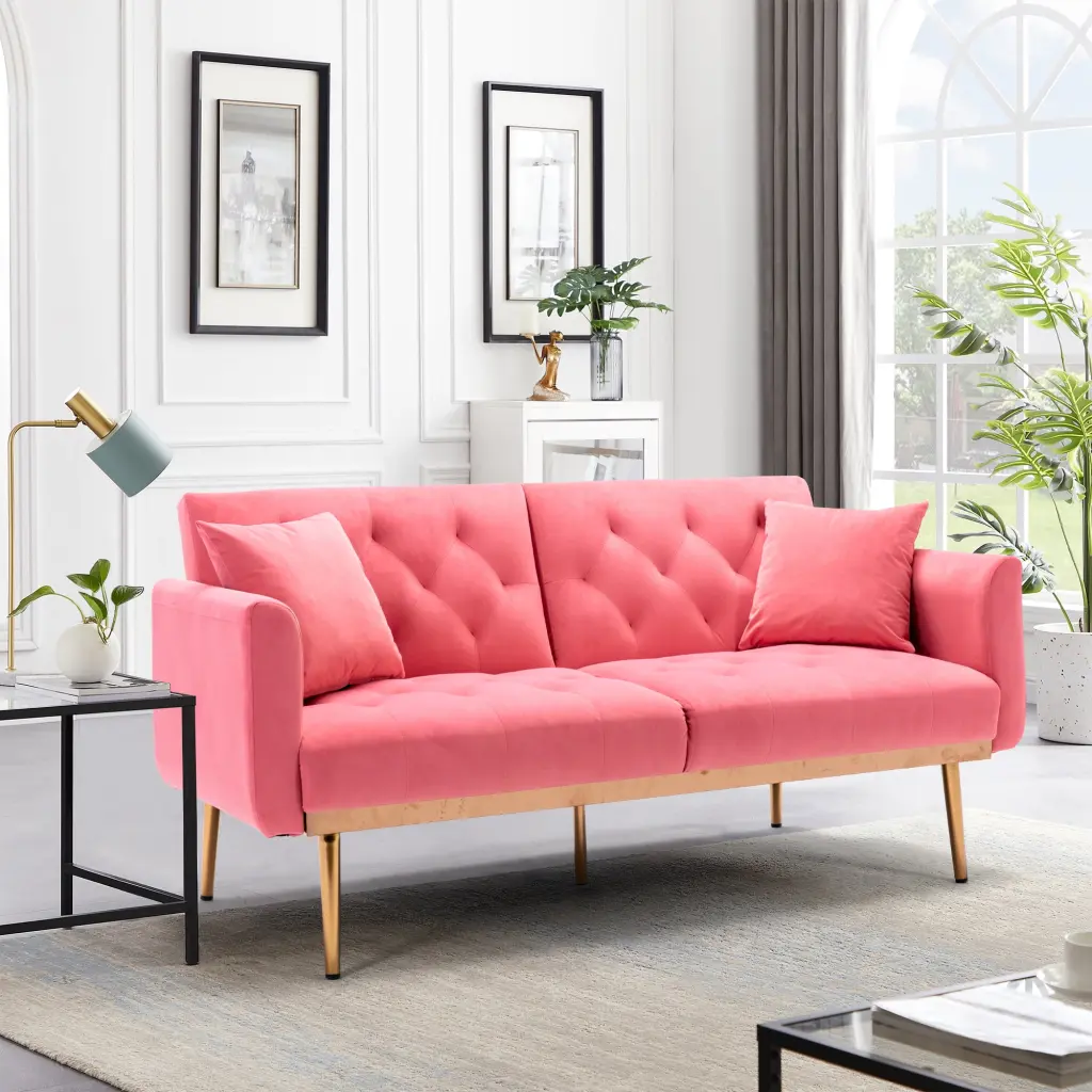 Velvet Sofa Accent Sofa Loveseat Sofa Metal Feet Peach Modern Couch Jamini