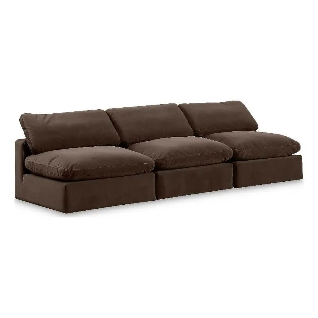 Meridian Furniture Comfy Brown Velvet 3-Pc Modular Sofa