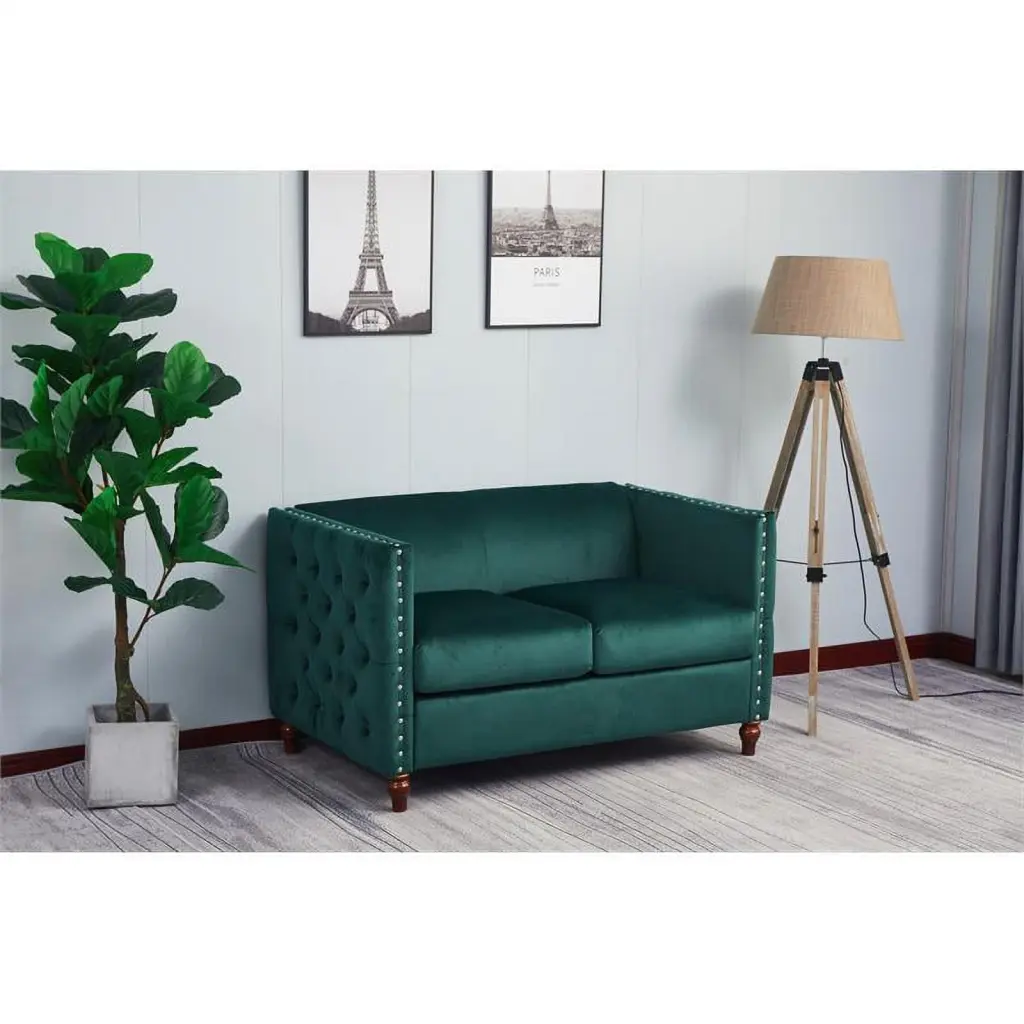 Pemberly Row Modern Velvet Nail Head Livingroom Loveseat Green Elegant Sofa