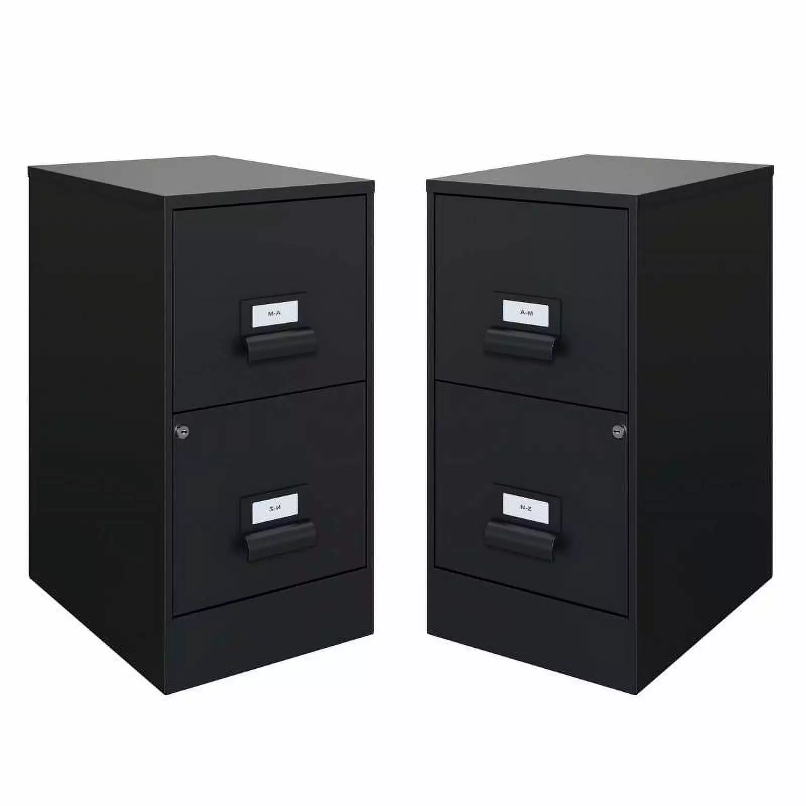 Home Square 2 Drawer Metal Vertical Wood Filing Cabinet Set Black Set 2