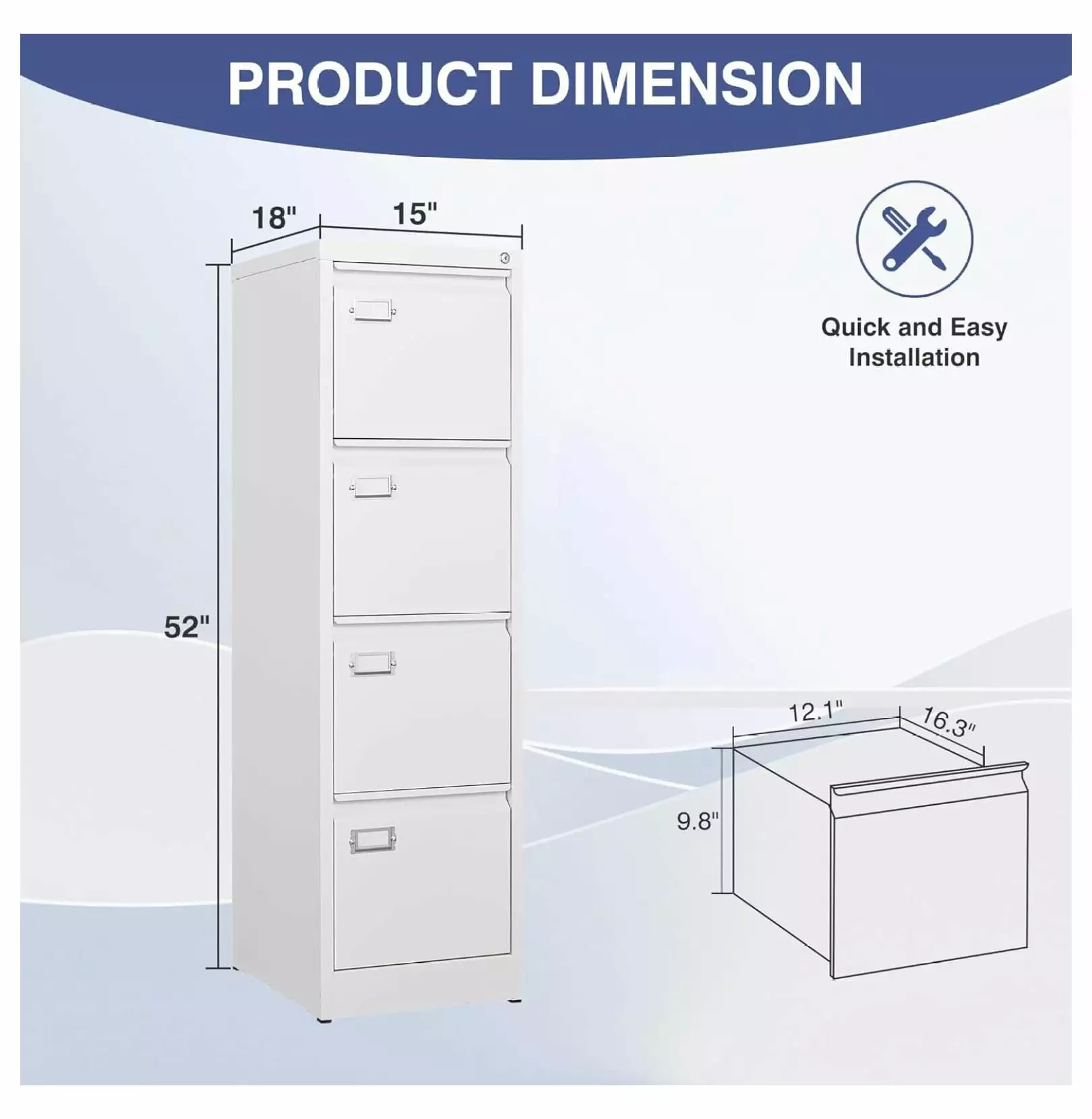 4 Drawer File Cabinet 18 Deep Vertical Metal Filing Cabinets Lock Letter Legal A4 RinGol