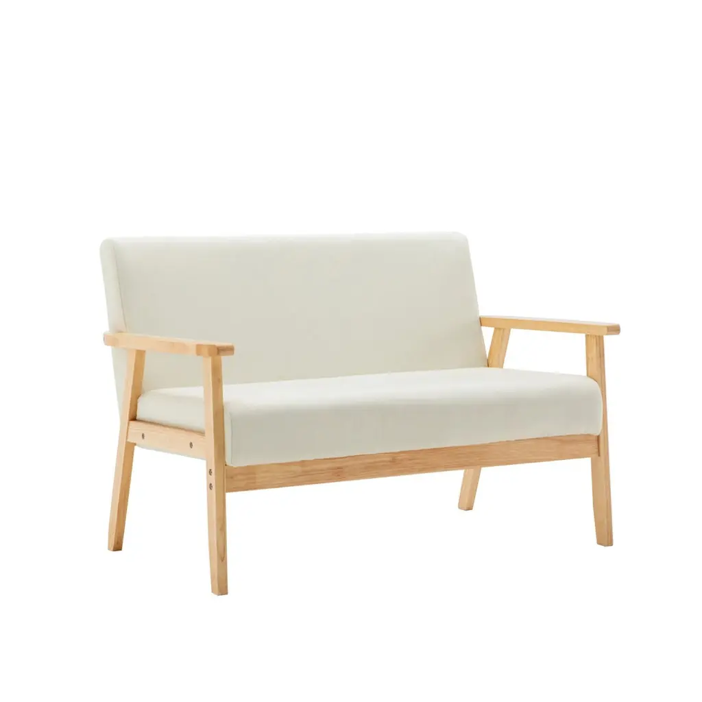 Maykoosh Vintage Vogue 45 Inch Ivory Fabric Loveseat Bench Natural Wood Frame