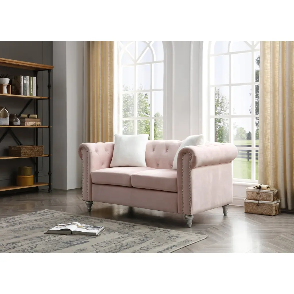 Homestock Antique Ambiance Pink Loveseat Vintage Style Living Room