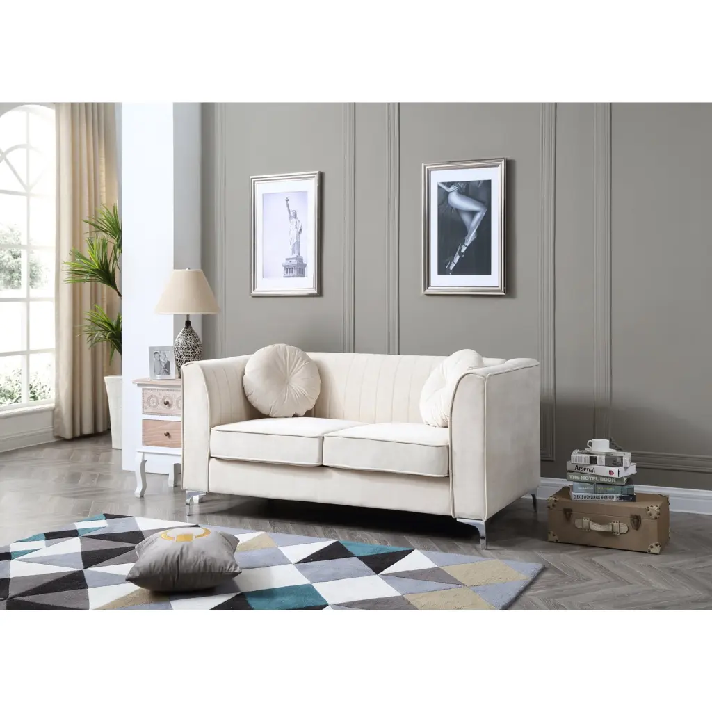 Homestock Vintage Visions Ivory Loveseat Traditional Upholstered Sofa