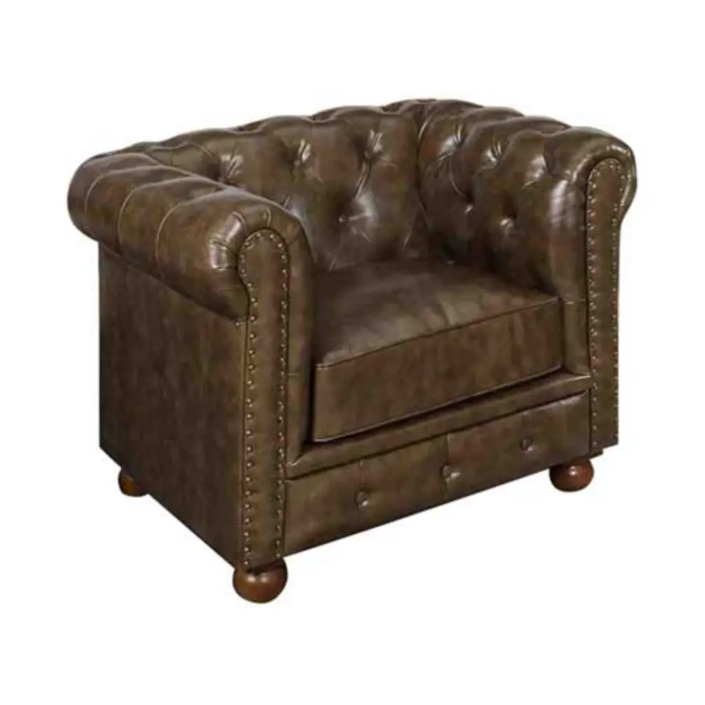 Armen Living Winston Vintage Mocha Bonded Leather Sofa Chair - Classic Design