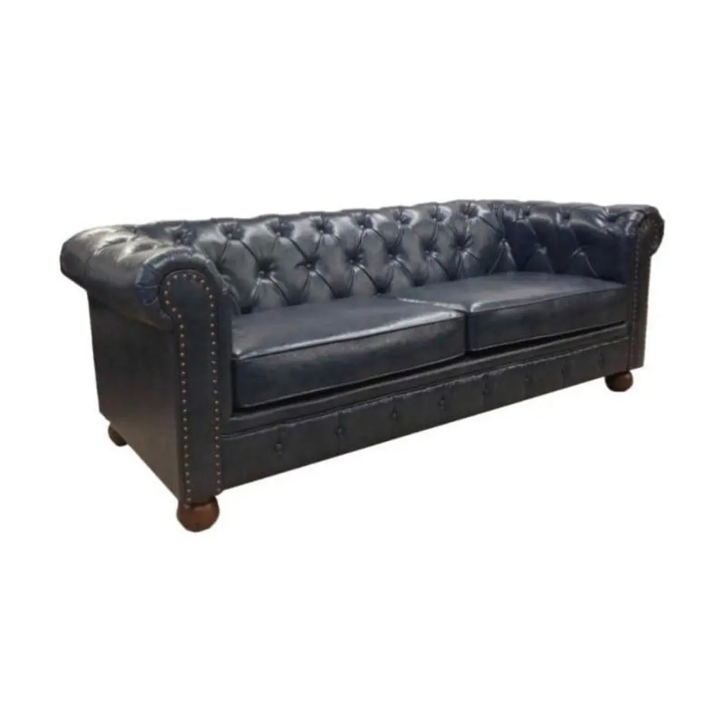 Hawthorne Collections Vintage Leather Sofa Antique Blue - Retro Living Room Seating