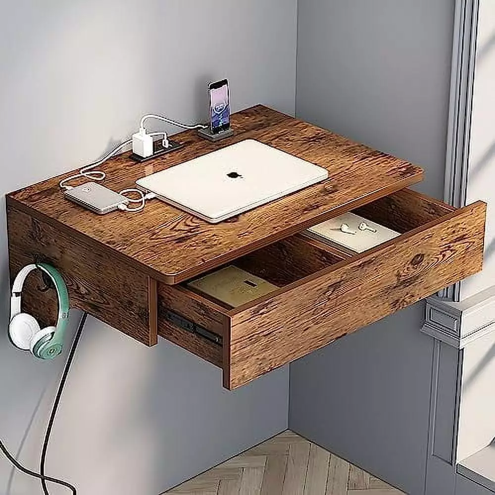 Wall Mounted Desk Floating Desk Drawer Space Saving Laptop Desk Home Office JKKFKUCN