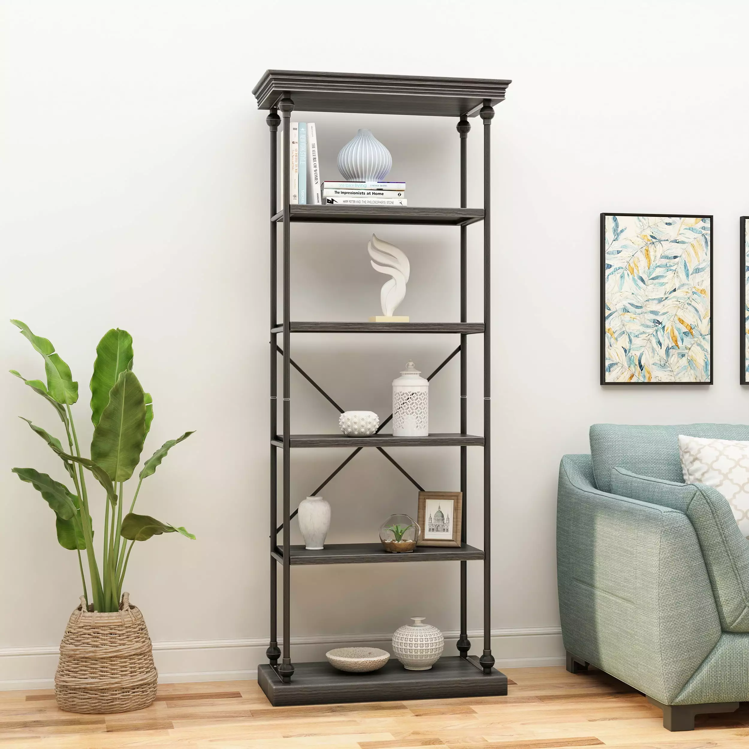 Metal Pipe Shelf Fir Wood Grey - Industrial Chic SMHZ