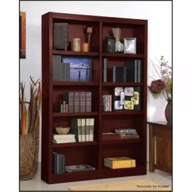 Double Wide Bookcase Cherry Finish 10 Shelves Large Storage Shelf Convenience Concepts