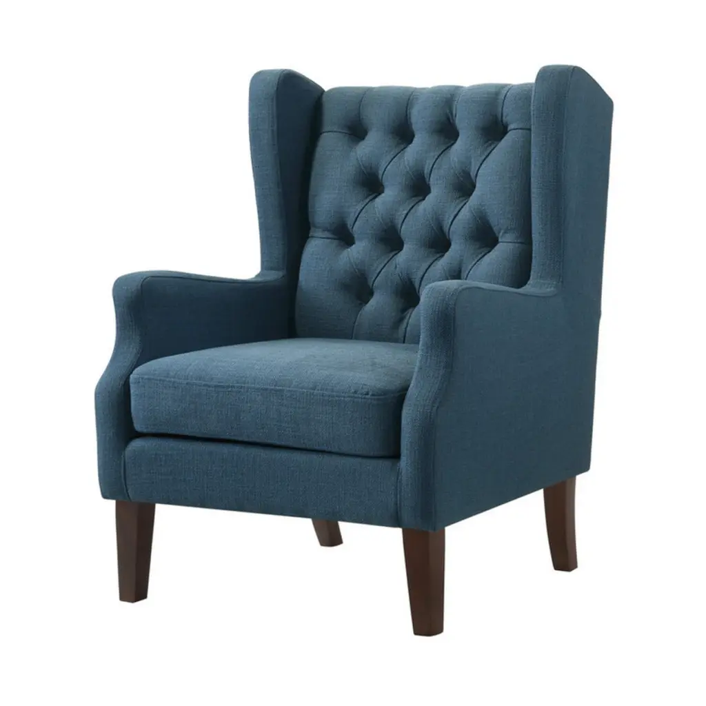 Keva 31 Inch Blue Fabric Accent Chair Deep Button Tufted Wingback Saltoro Sherpi