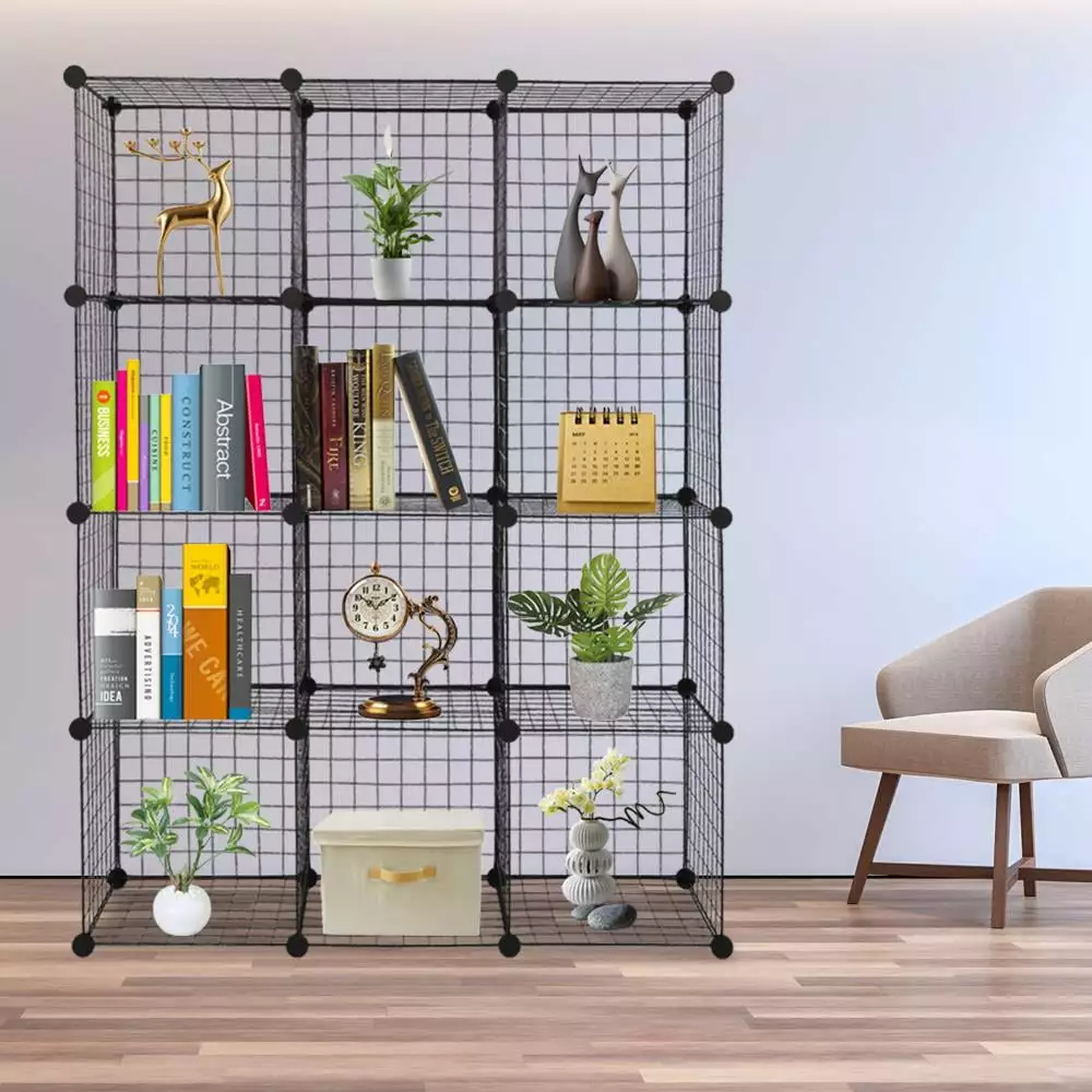 SalonMore Stackable 12-Cube Wire Bookshelf Organizer Cubby Unit