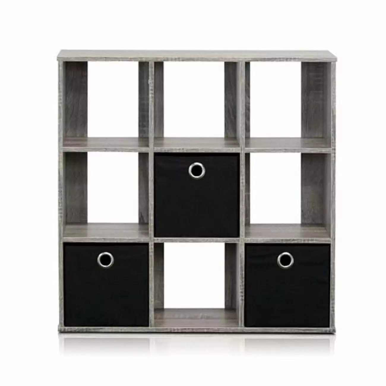 Simplistic 9-Cube Organizer Bins French Oak Grey & Black 26.5x26.7x7.9in Highkey