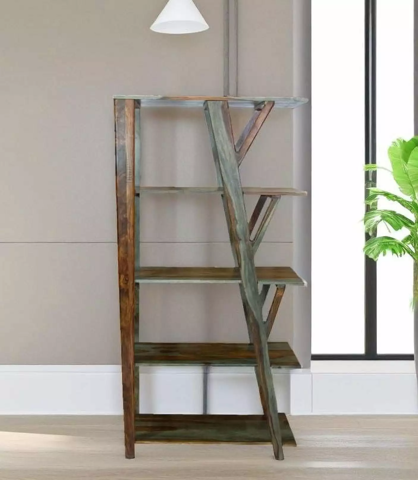 Modern Wooden 72 Five Shelf Durable Shesham Wood Shelves Shelter