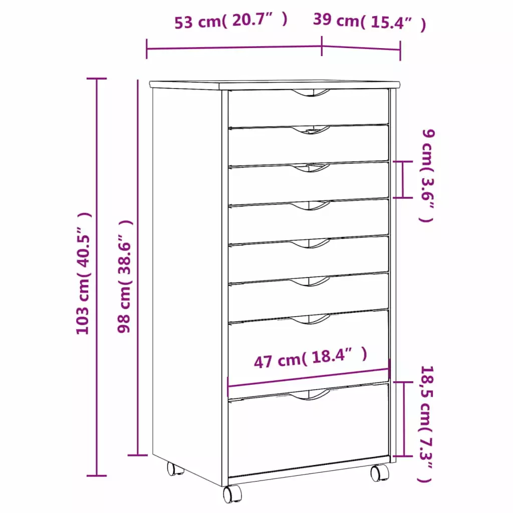Vidaxl Rustic Pine Wood Cabinet Wheels 8 Drawers Moss Series Andoer