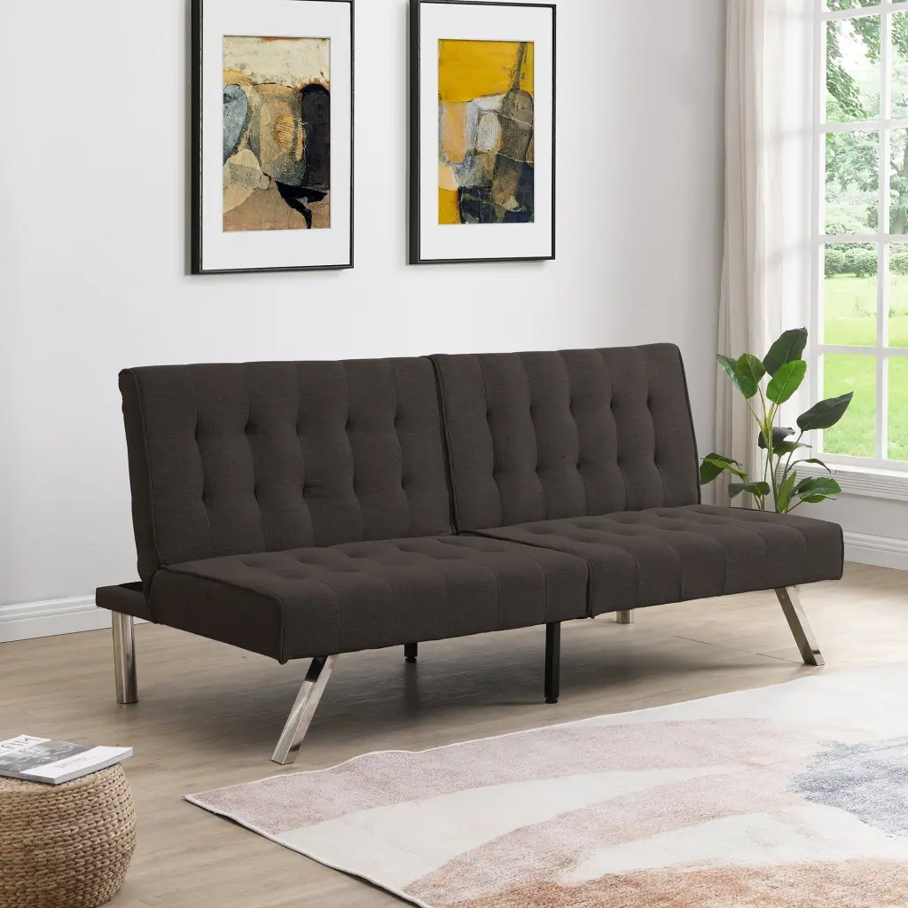 Wood Frame Stainless Leg Futon Sofa Bed Espresso - Sleek Sleeper Couch Jamini