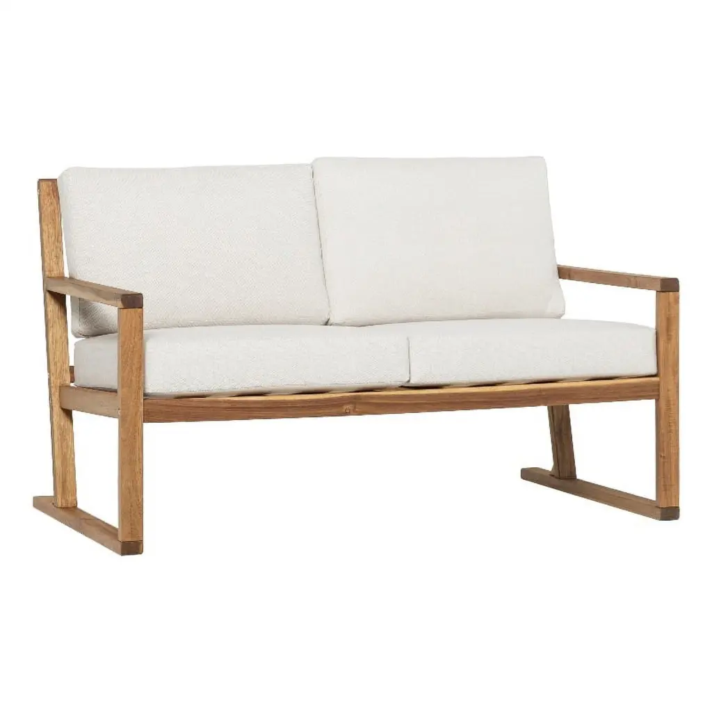 Pemberly Row Modern Slat Back Solid Wood Loveseat Natural - Rustic and Elegant