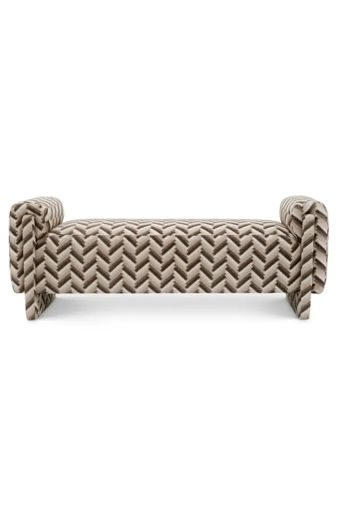 Chevron Brown Bench Eichholtz Del Vale Mid-Century Modern Wooden Seat