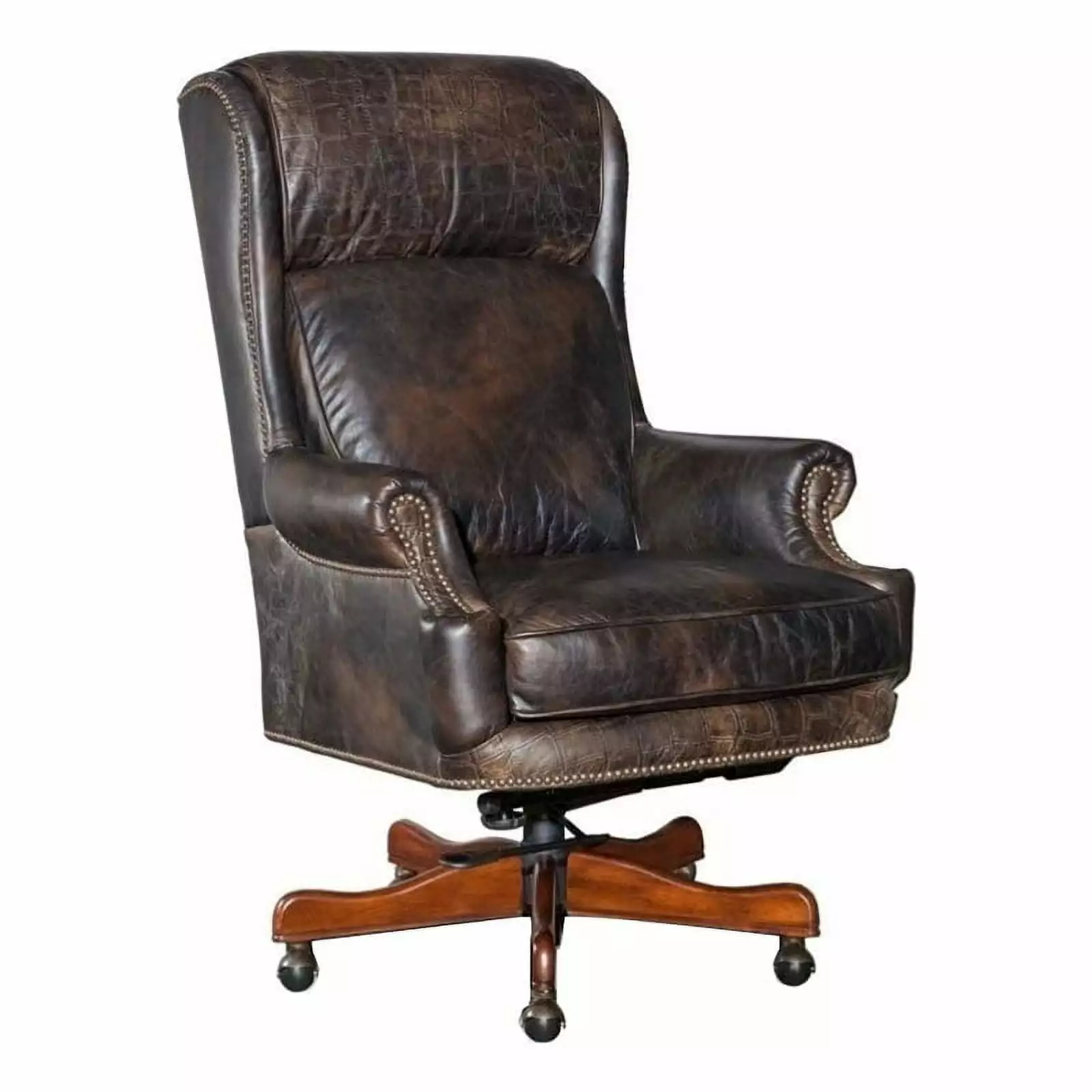 Scranton and Co Leather and Wood Executive Office Chair Old Saddle Mahogany