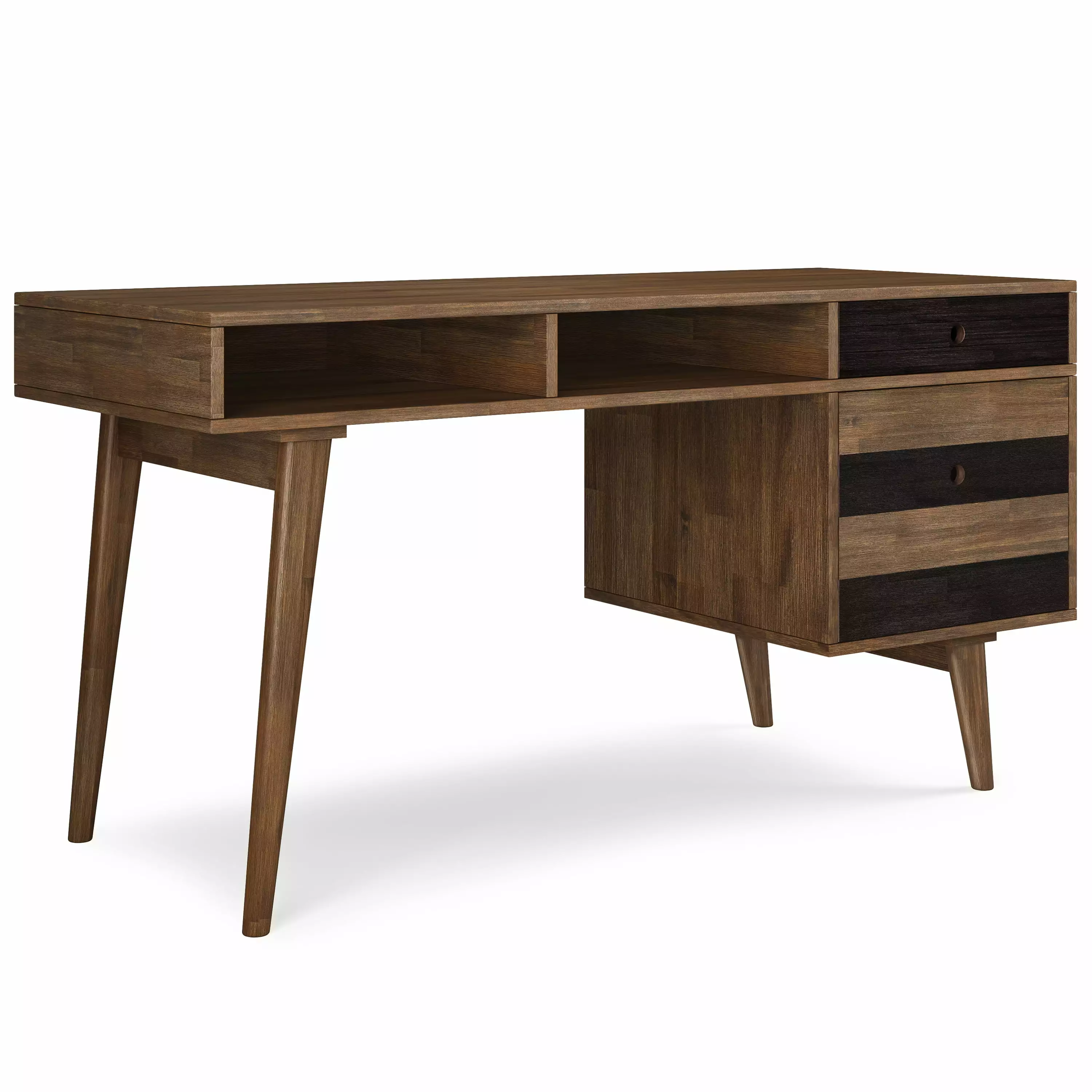 Simpli Home Clarkson Solid Acacia Wood Contemporary 60 Inch Wide Desk Side Drawers Rustic Natural Aged Brown
