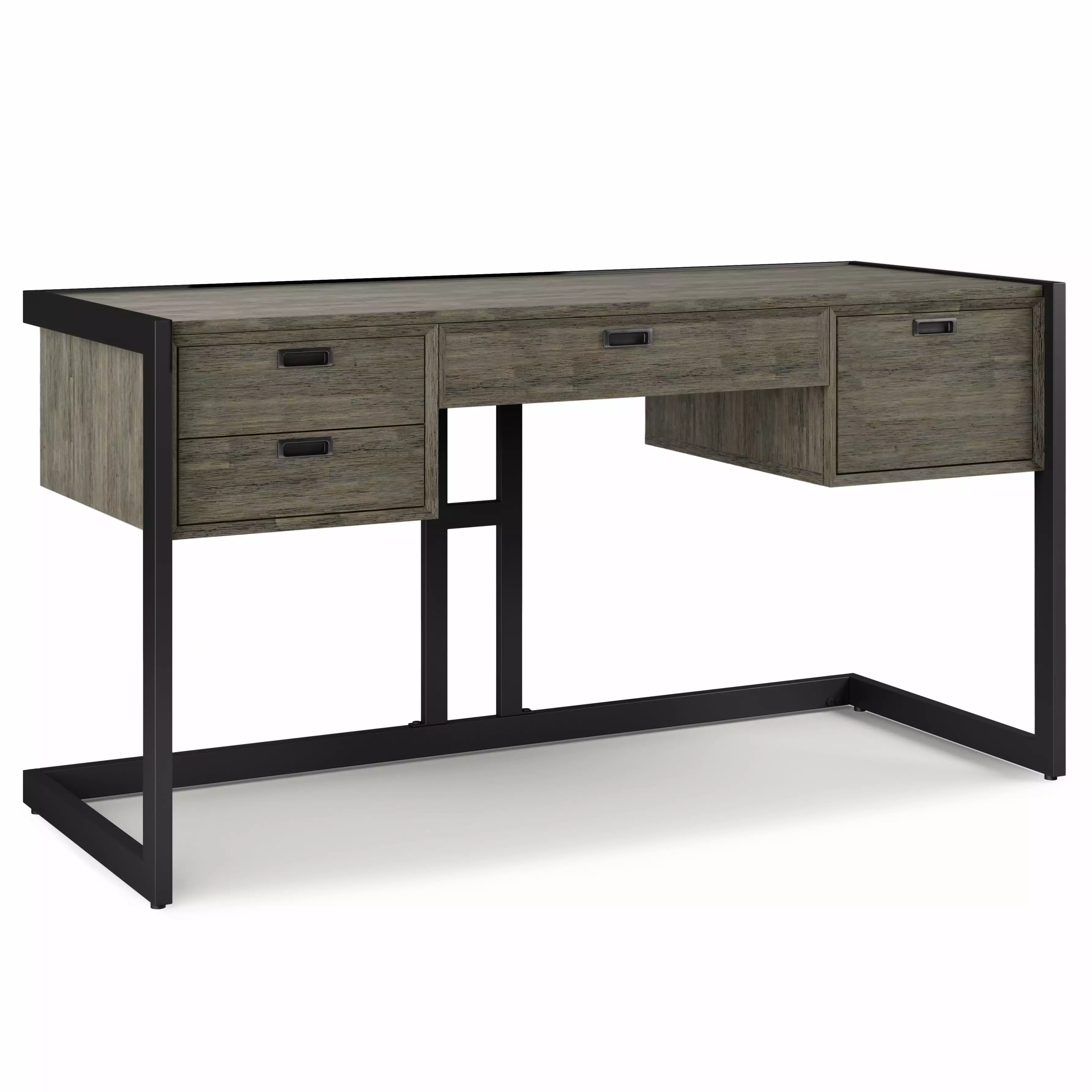 Simpli Home Hampden 60W Wood and Metal Desk Weathered Gray
